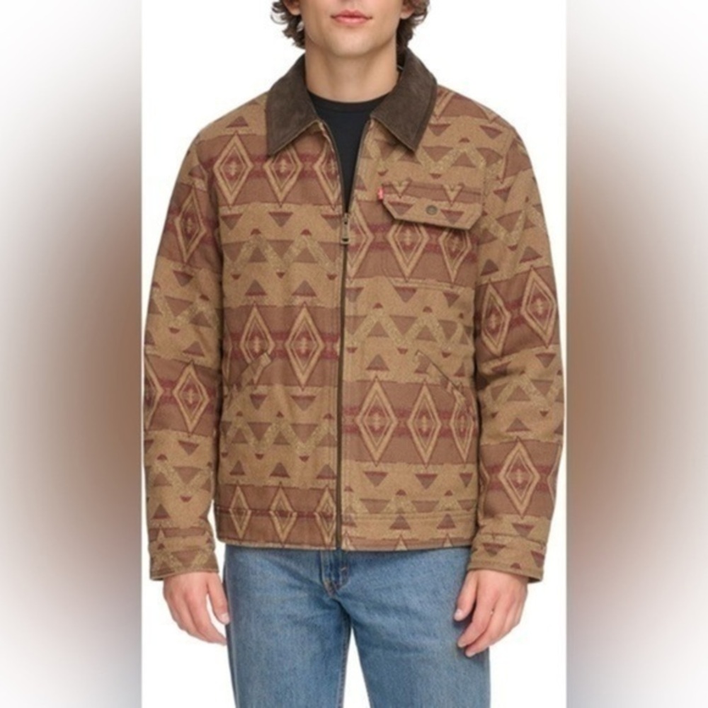 Levi’s Mens Workwear Cotton Canvas Geo print Trucker Depot Jacket size Large